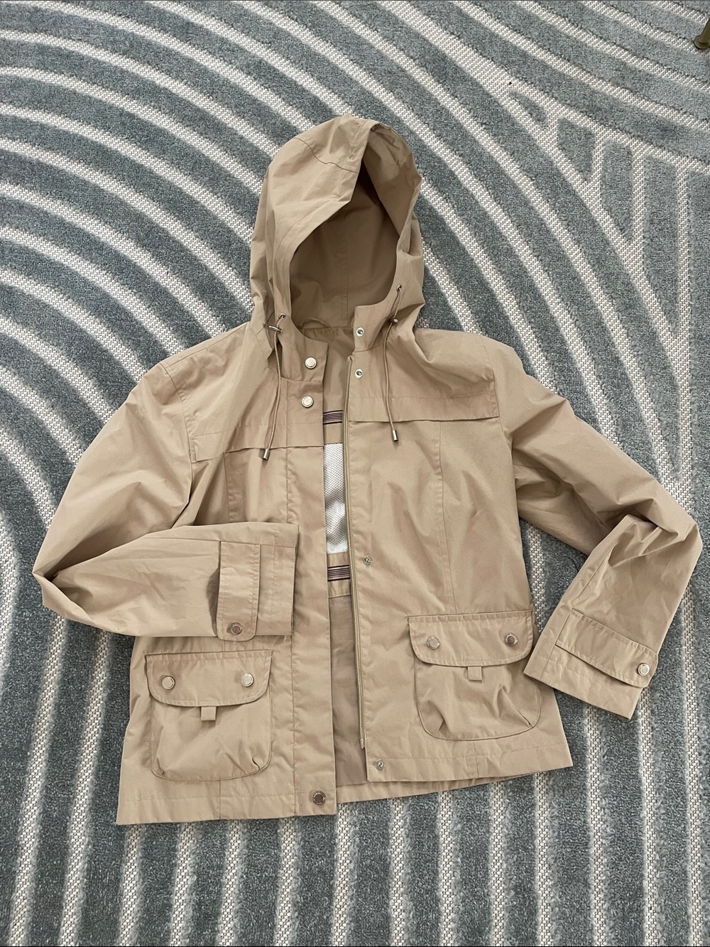 Like Zara Beige Hooded Utility rain Jacket padded shoulders for shape medium